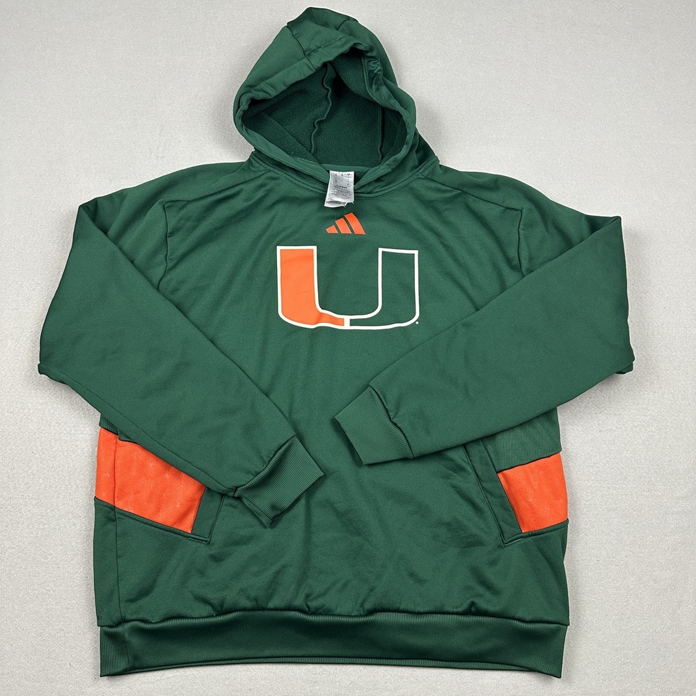 Miami Hurricanes Sweatshirt Men Large Green Adidas NCAA Football Pullover Hoodie